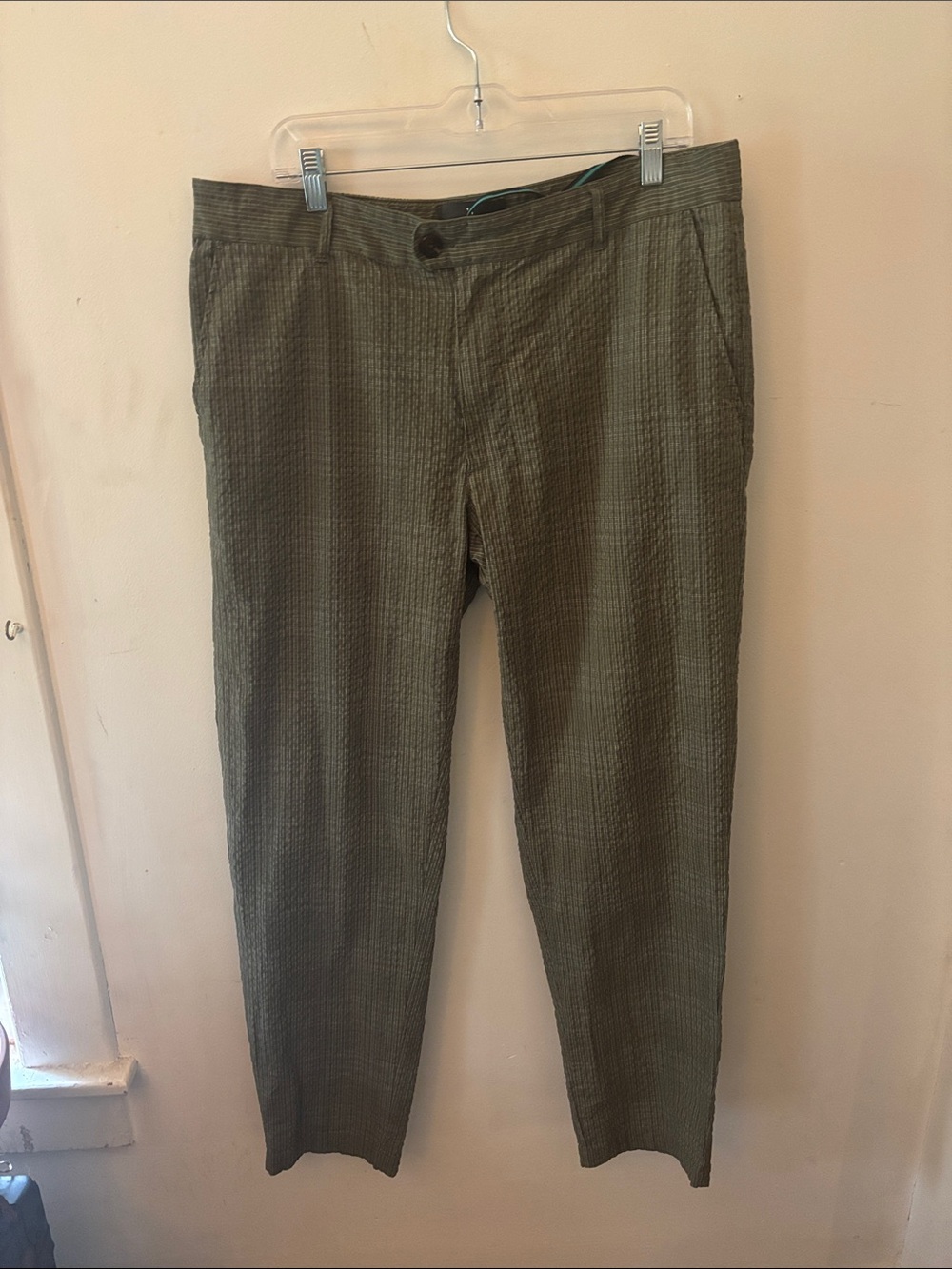 Houston White Men's Seersucker Suit Chino Pants Trousers - Green/Brown Size L